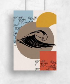 Plakat z roślinami morskimi i falą surfingową