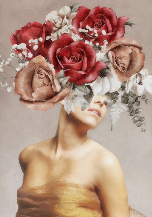 Plakat z kwiatami i kobietą