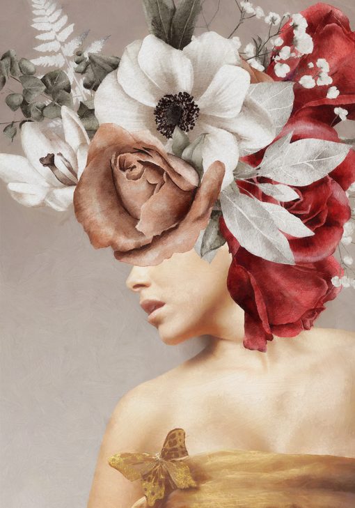 Plakat z nagą kobietą i kwiatami