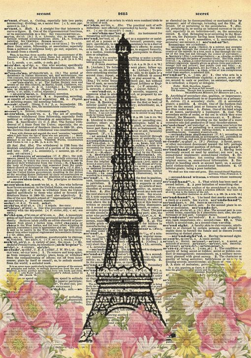 Plakat wieża Eiffla w kwiatach na druku