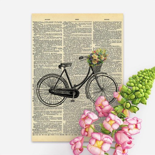 Plakat z rowerem na tle druku
