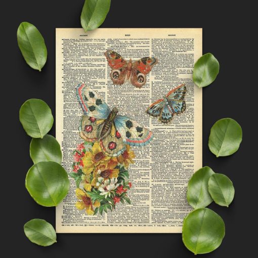 Plakat z kwiatami i motylami