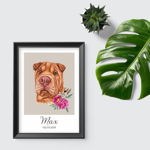 Plakat z motywem psa i jego metryczki